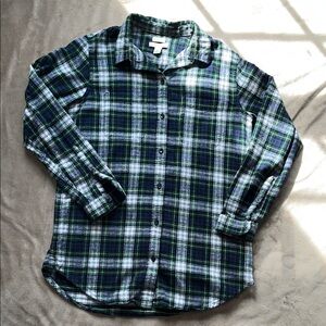 L.L. Bean Men's Blue and Green Plaid Flannel Button-Down Shirt